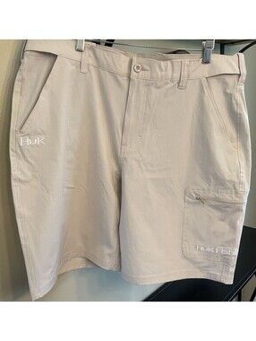 Huk Fishing Shorts Mens XXL Performance Fabrics Beige Stretch Waist